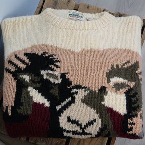 Handknit Pure Virgin Shetland Wool Size Medium Pullover Crew Neck Sweater